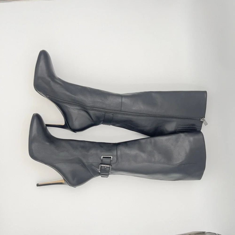 Michael Kors Black Leather Knee High Stiletto Boot Pointed Toe Zipper 9.5M